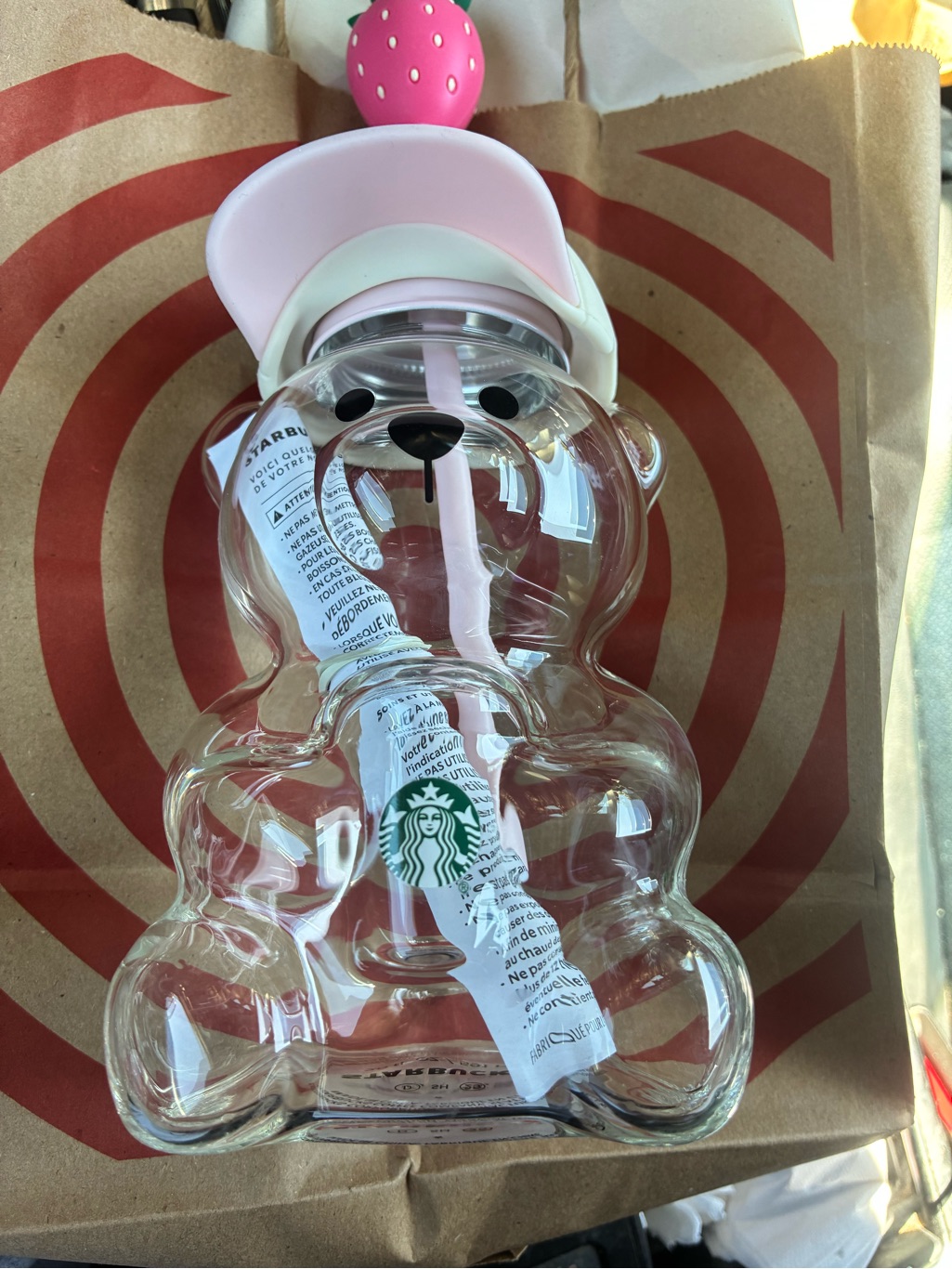 Authentic Starbucks Pink Barista July Drink Strawberry Glass Bear Cup (2026) New